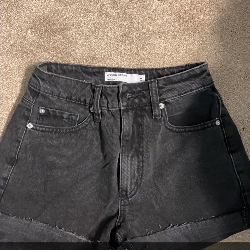 Black garage denim shorts